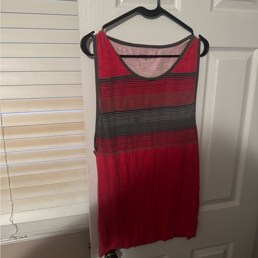 Red and Gray Striped Sleeveless Top